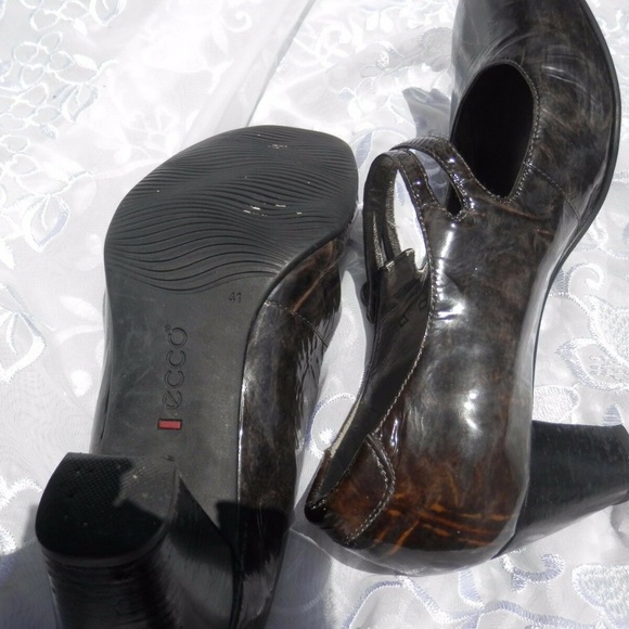Ecco Brown Marbled Strap Heel Mary Jane Sz 41 Shoe - Picture 7 of 8